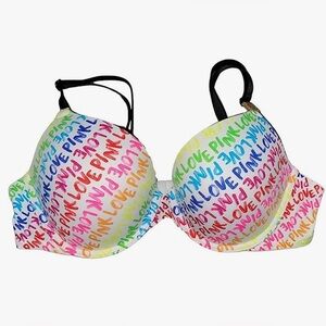 PINK Victoria's Secret Multicolor 'LOVE PINK' Printed Super Push-Up Bra